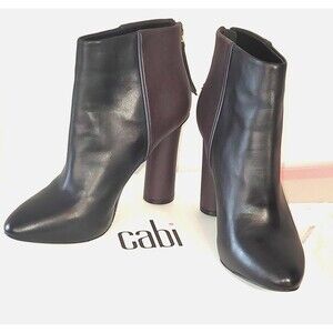 CAbi 70s Mod Colorblock Ankle Booties Rounded Column Heel NIB Black Plum sz 6.5